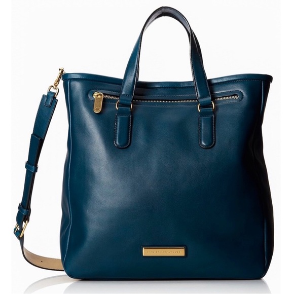 MARC JACOBS Teal Top Handle Oversized Crossbody Leather Tote w Gold Hardware - Picture 4 of 17